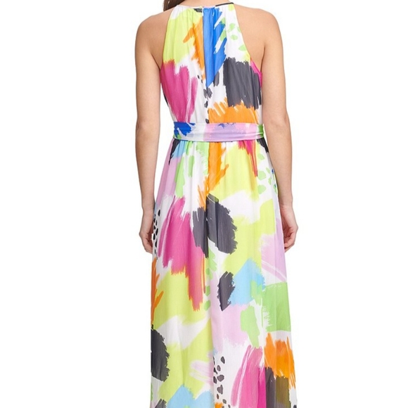 DKNY Abstract Print Halter Neck Sleeveless Dressi - Picture 3 of 4